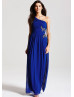 Royal Blue Chiffon One Shoulder Long Prom Dress 